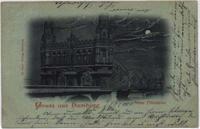 20000 Hamburg, New Elbe bridge at moonlight, ca. 1901