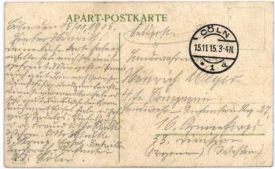 50000 Cologne, artillery barack, coloured, used 1915