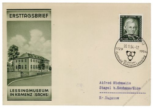 GDR 1954 FDC Mi-Nr. 423 SSt. G. E. Lessing