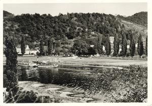 01612 Diesbar-Seu�litz, Elbe with boat b/w