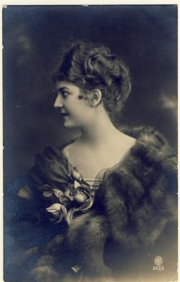 Woman with coat of animal and flowers