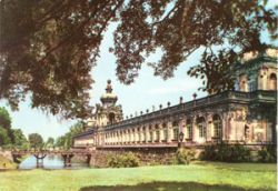 01069 Dresden, Zwinger, Kronentor with galleries coloured