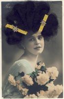 Real hair card - Woman with flowers and updo
