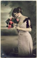 Woman with dress, flowers and updo