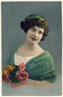 Woman with green tunic and green hair-band