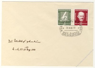 DDR 1958 FDC Mi-Nr. 626-627 SSt. 100. Geburtstag von Max Planck