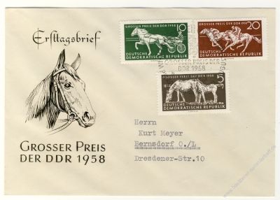 DDR 1958 FDC Mi-Nr. 640-642 SSt. Pferderennen 