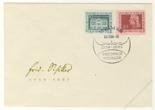 DDR 1959 FDC Mi-Nr. 733-734 SSt. 200. Geburtstag von Friedrich Schiller