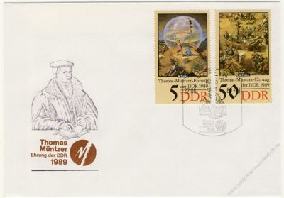 DDR 1989 FDC Mi-Nr. 3269-3273 SSt. 500. Geburtstag von Thomas Mntzer