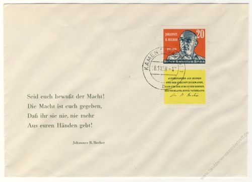 DDR 1959 FDC Mi-Nr. 732 (ZD) ESt. 1. Todestag von Johannes Robert Becher