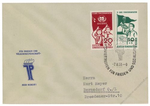 DDR 1958 FDC Mi-Nr. 645-646 SSt. 10 Jahre Pionierorganisation Ernst Thlmann