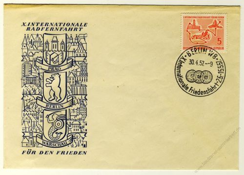 DDR 1957 FDC Mi-Nr. 568 SSt. Internationale Radfernfahrt fr den Frieden