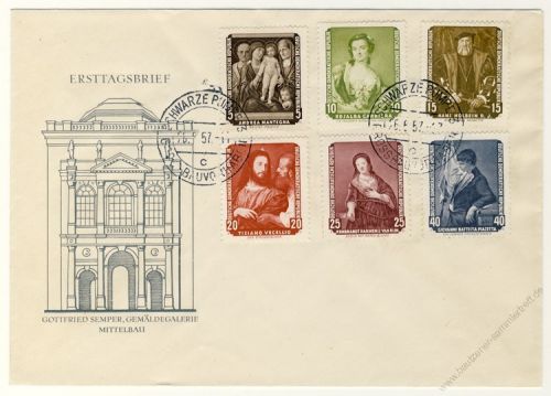 DDR 1957 FDC Mi-Nr. 586-591 ESt. Zurckgefhrte Gemlde