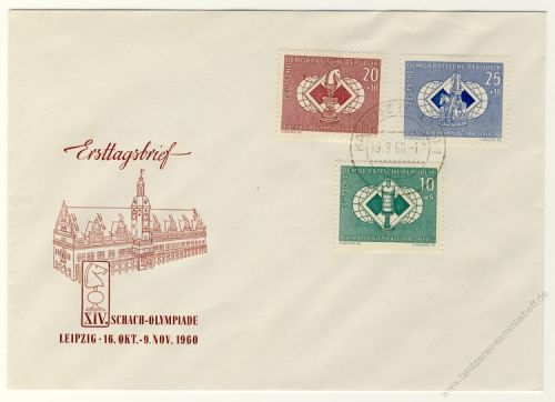 DDR 1960 FDC Mi-Nr. 786-788 ESt. Schach-Olympiade Leipzig