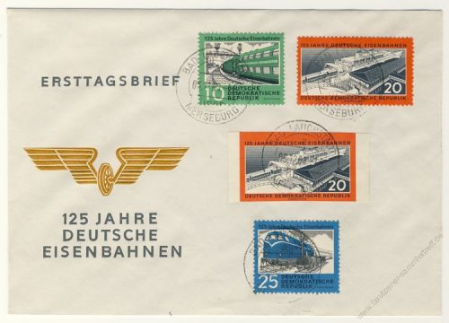 DDR 1960 FDC Mi-Nr. 804-806 mit Nr. 805B ESt. 125 Jahre Deutsche Eisenbahnen