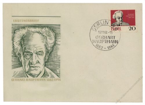 DDR 1962 FDC Mi-Nr. 925 SSt. 100. Geburtstag von Gerhart Hauptmann