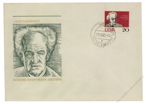 DDR 1962 FDC Mi-Nr. 925 ESt. 100. Geburtstag von Gerhart Hauptmann