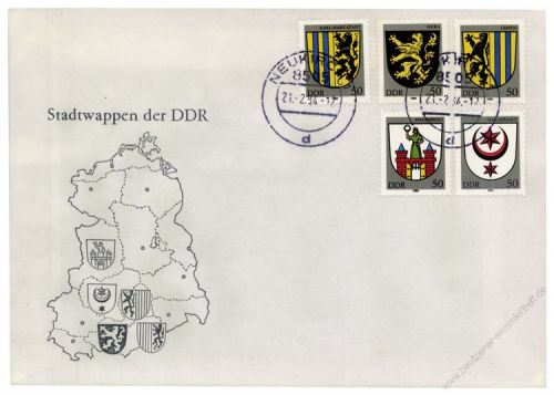 DDR 1984 FDC Mi-Nr. 2857-2861 ESt. Stadtwappen