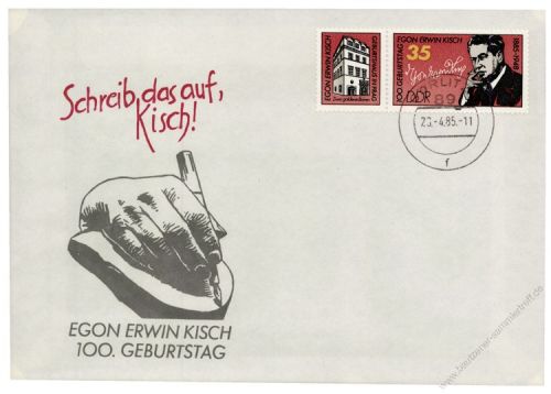 DDR 1985 FDC Mi-Nr. 2940 (ZD) ESt. 100. Geburtstag von Egon Erwin Kisch
