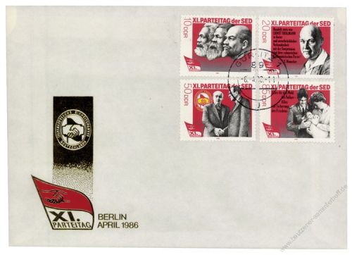 DDR 1986 FDC Mi-Nr. 3009-3012 ESt. Parteitag der Sozialistischen Einheitspartei Deutschlands