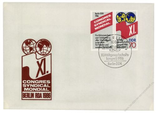 DDR 1986 FDC Mi-Nr. 3049 (ZD) (W Zd 690) SSt. Weltgewerkschaftskongress