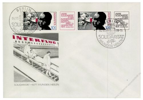 DDR 1988 FDC Mi-Nr. 3202 (ZD a und b) - Variante Viererstreifen SSt. Internationale Solidaritt