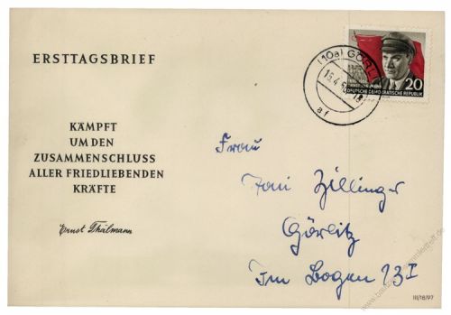 DDR 1956 FDC Mi-Nr. 520A ESt. 70. Geburtstag von Ernst Thlmann