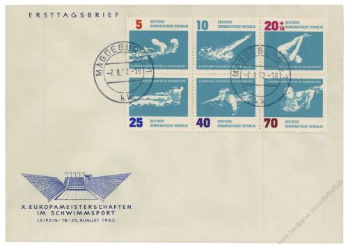 DDR 1962 FDC Mi-Nr. 907-912 (ZD) ESt. Schwimm-Europameisterschaften