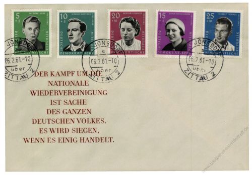 DDR 1961 FDC Mi-Nr. 808-812 ESt. Nationale Gedenksttten