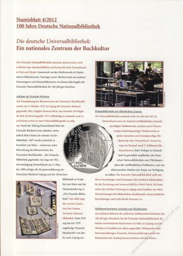 BRD 2012 Beschreibung fr Numisblatt 4/2012 und 5/2012