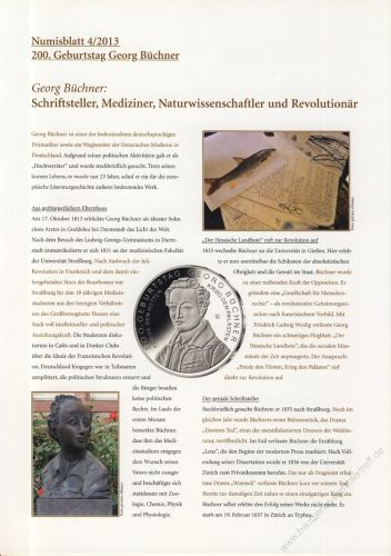 BRD 2013 Beschreibung fr Numisblatt 4/2013 und 5/2013