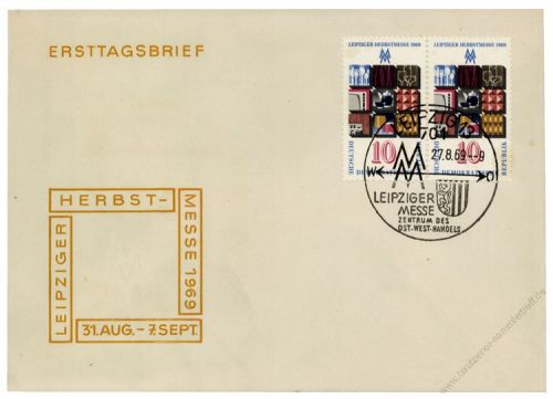 DDR 1969 FDC Mi-Nr. 1494 waag. Paar SSt. Leipziger Herbstmesse