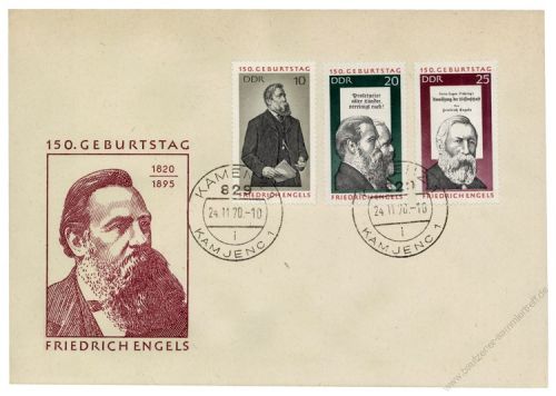 DDR 1970 FDC Mi-Nr. 1622-1624 ESt. 150. Geburtstag von Friedrich Engels