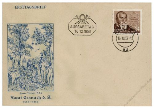 DDR 1953 FDC Mi-Nr. 384 ESt. 400. Todestag von Lucas Cranach d. .