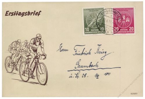 DDR 1956 FDC Mi-Nr. 521a-522 ESt. Internationale Radfernfahrt fr den Frieden