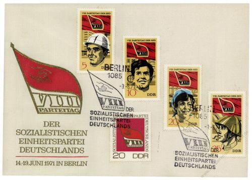 DDR 1971 FDC Mi-Nr. 1675-1678 und 1679 SSt. Parteitag der Sozialistischen Einheitspartei Deutschlands