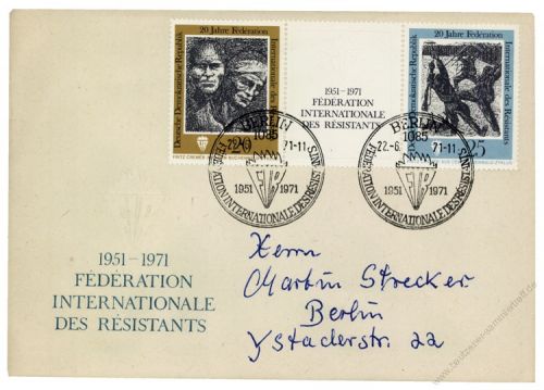 DDR 1971 FDC Mi-Nr. 1680-1681 (ZD) SSt. 20 Jahre Internationale Frderation der Widerstandskmpfer