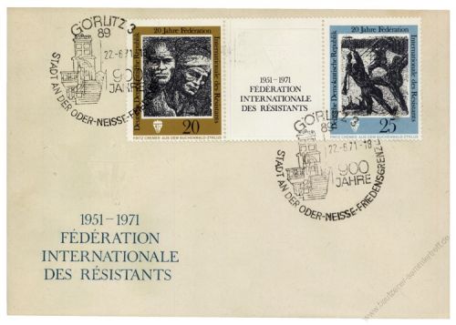 DDR 1971 FDC Mi-Nr. 1680-1681 (ZD) SSt. 20 Jahre Internationale Frderation der Widerstandskmpfer