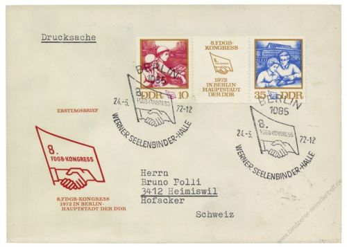 DDR 1972 FDC Mi-Nr. 1761-1762 (ZD) SSt. Kongress des Freien Deutschen Gewerkschaftsbundes