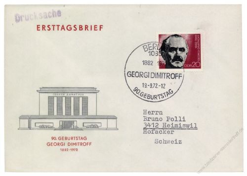 DDR 1972 FDC Mi-Nr. 1784 SSt. 90. Geburtstag von Georgi Dimitrow