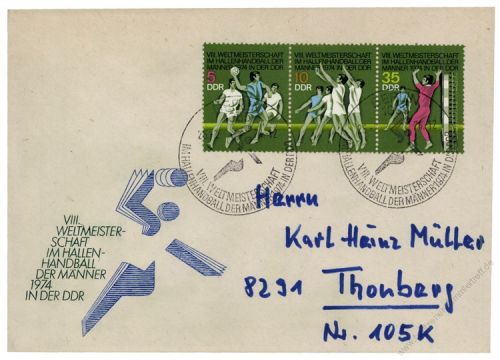 DDR 1974 FDC Mi-Nr. 1928-1930 (ZD) SSt. Hallenhandball-Weltmeisterschaft der Mnner