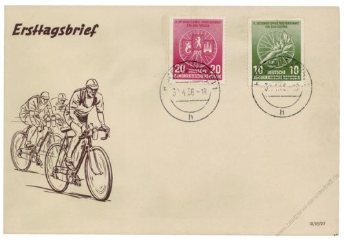 DDR 1956 FDC Mi-Nr. 521b-522 ESt. Internationale Radfernfahrt fr den Frieden