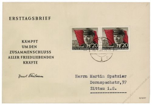 DDR 1956 FDC Mi-Nr. 520A waag. Paar ESt. 70. Geburtstag von Ernst Thälmann