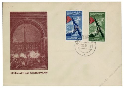 DDR 1957 FDC Mi-Nr. 601-602 ESt. 40. Jahrestag der Oktoberrevolution