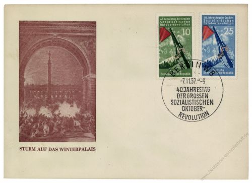 DDR 1957 FDC Mi-Nr. 601-602 SSt. 40. Jahrestag der Oktoberrevolution