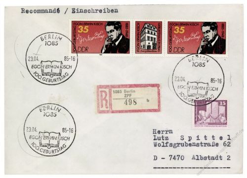 DDR 1985 FDC Mi-Nr. 2940 (ZD) - Variante - SSt. 100. Geburtstag von Egon Erwin Kisch