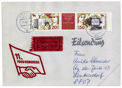 DDR 1987 FDC Mi-Nr. 3086-3087 (ZD) ESt. Kogress des Freien Deutschen Gewerkschaftsbundes