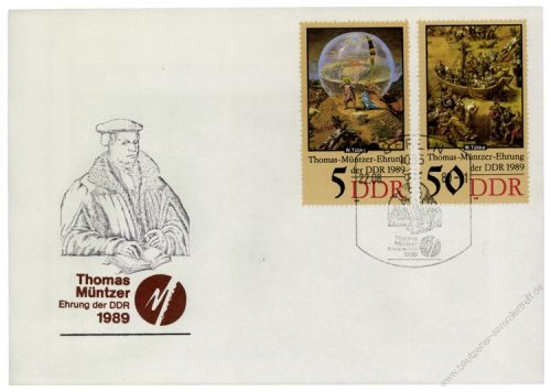 DDR 1989 FDC Mi-Nr. 3269-3273 - Mi-Nr. 3270 mit PF I - SSt. 500. Geburtstag von Thomas Mntzer