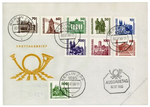 DDR 1990 FDC Mi-Nr. 3344-3352 - Mi-Nr. 3348 mit PF II - ESt. Bauwerke und Denkmler