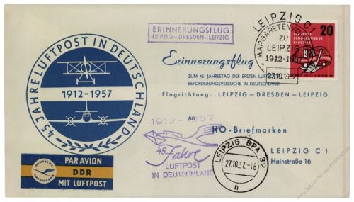 DDR 1957 Erinnerungsflug Leipzig-Dresden-Leipzig - Mi-Nr. 595